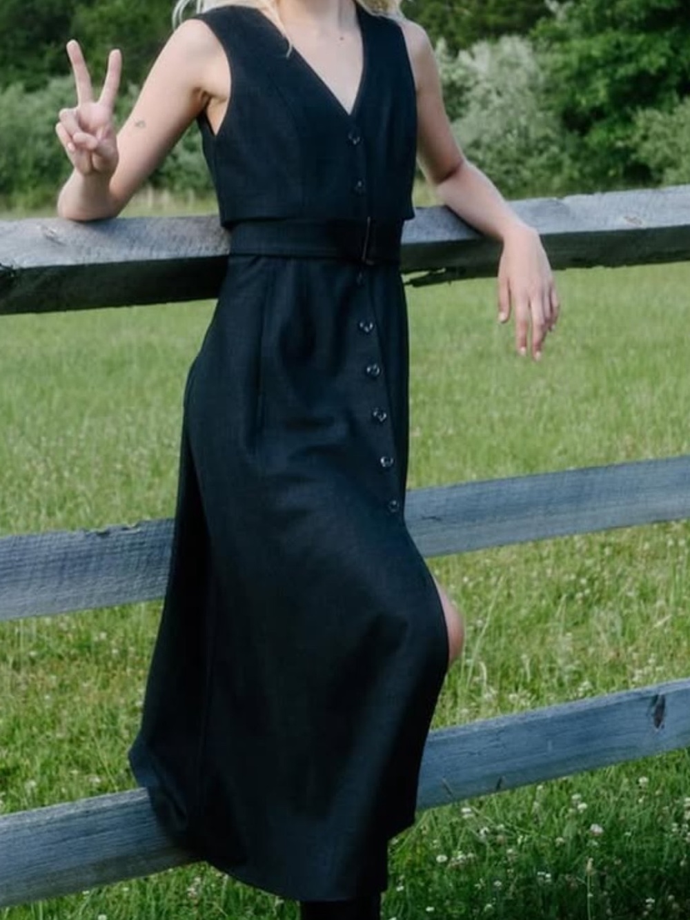 La Ligne Grey Sleeveless Button-Front Belted Midi Dress